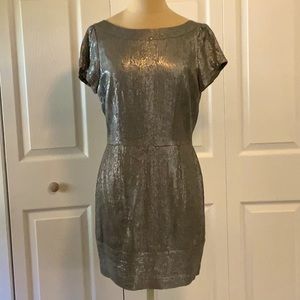 Reiss Silver Sequin Lined Mini Dress- Sz. 12-Deep V Back